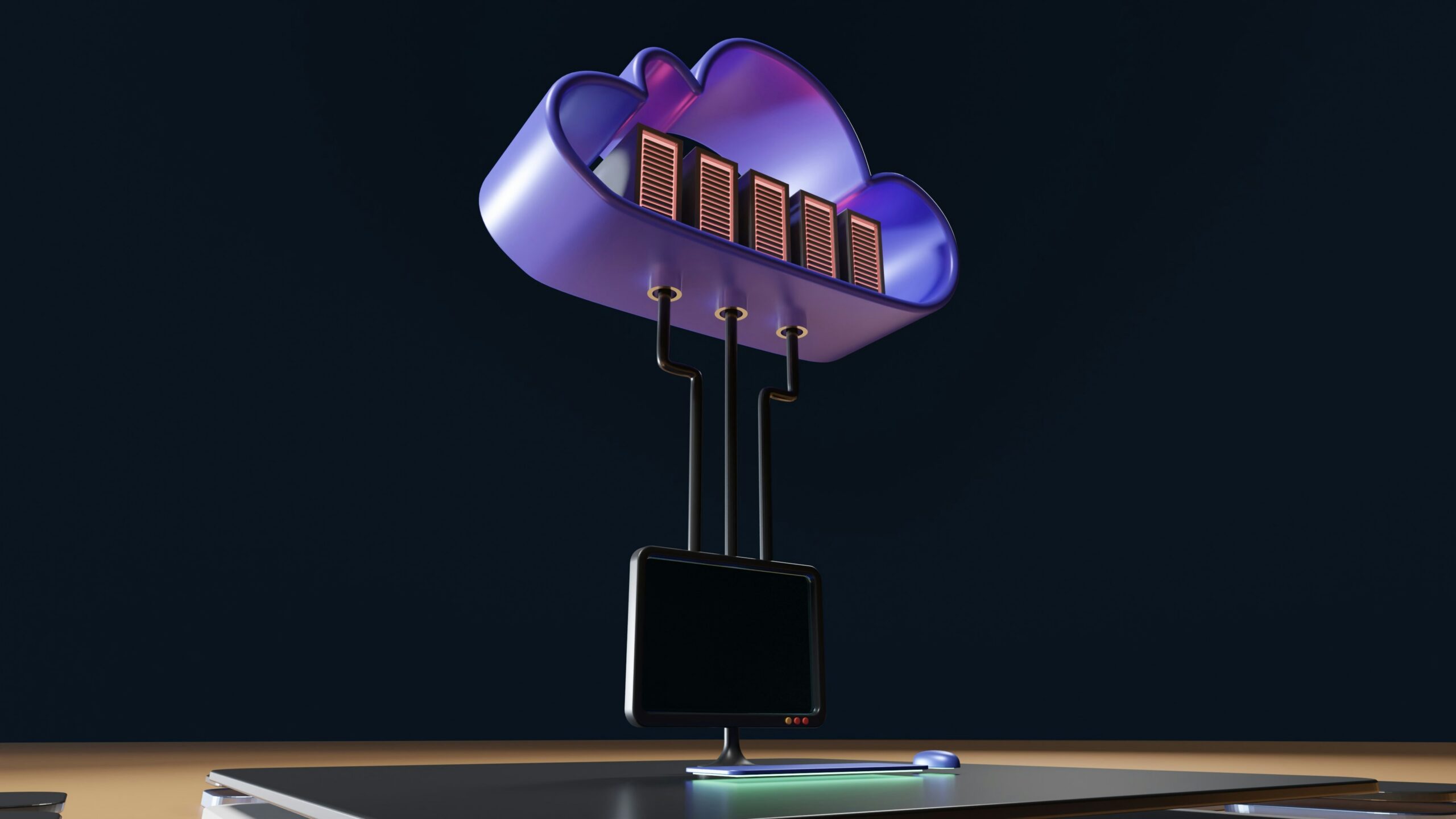 3D cloud computing illustration representing data storage solutions