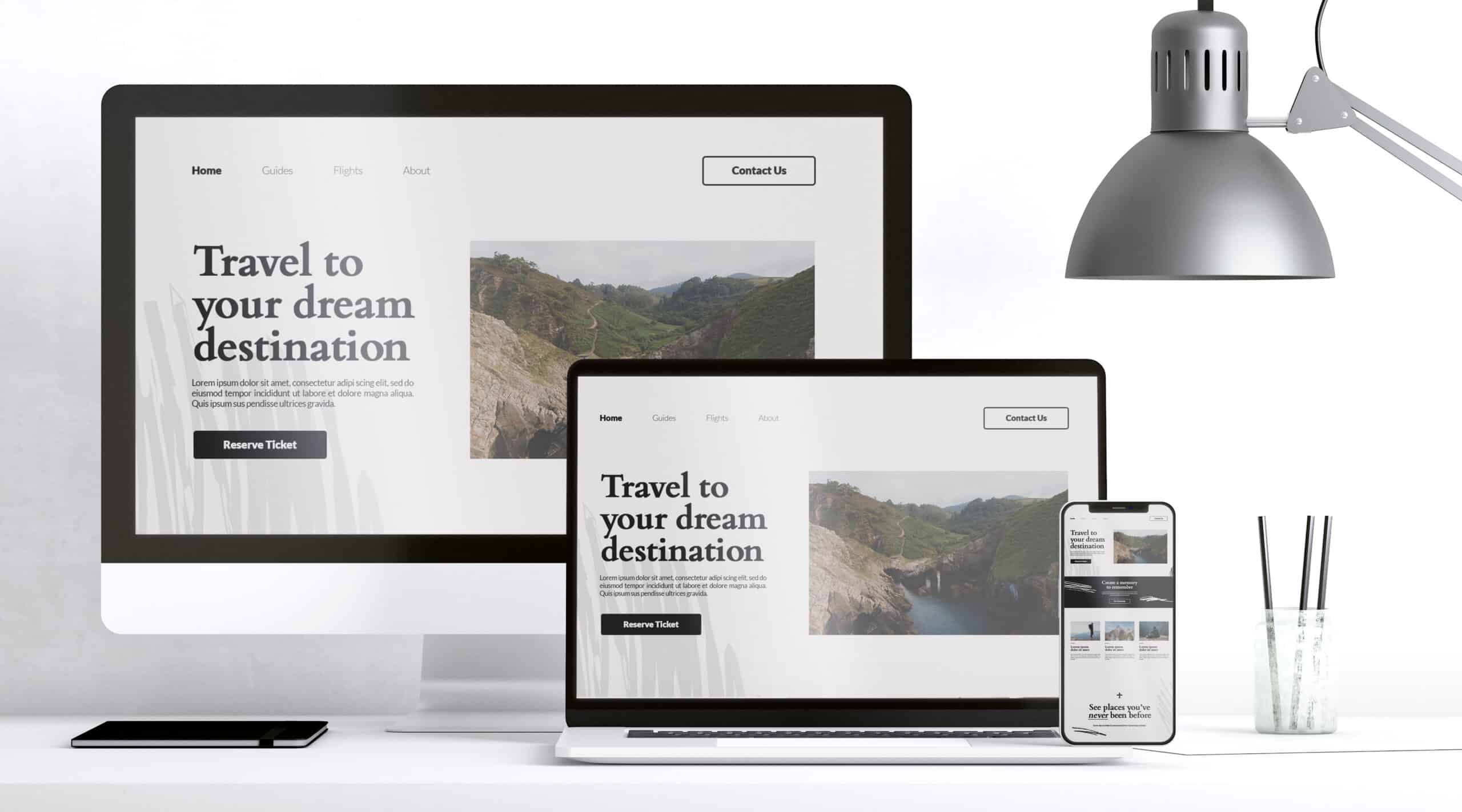 Responsive website design displayed on desktop, tablet, and mobile devices
